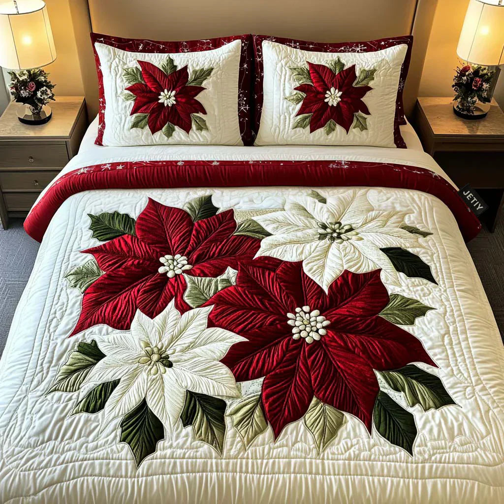 Set di biancheria da letto trapuntata in 3 pezzi - Stelle di Natale Invernali