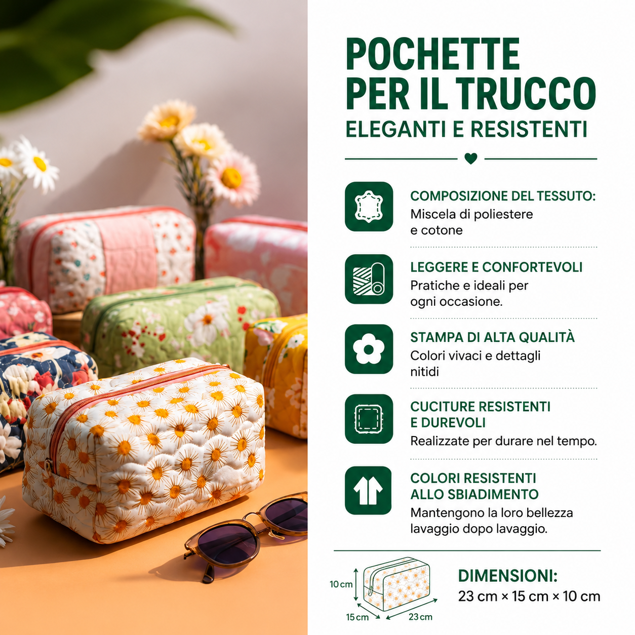 Beauty case trapuntato con margherite delicate