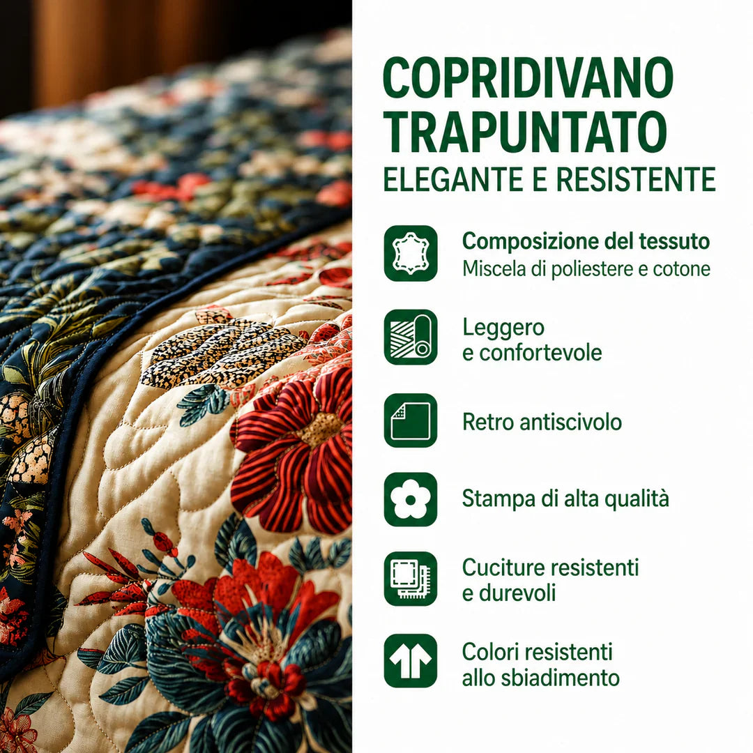 Copridivano trapuntato patchwork con cagnolino