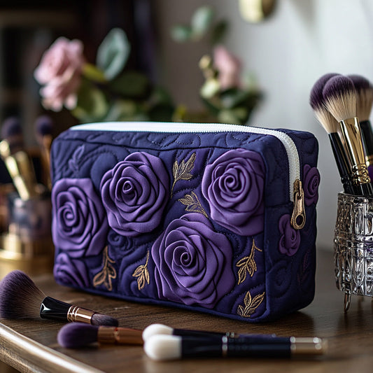 Beauty case trapuntato con fiore ametista