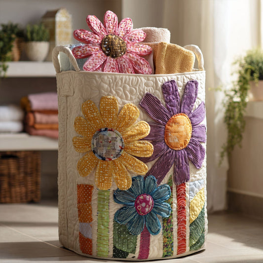 Cesto portabiancheria trapuntato con fiori vintage