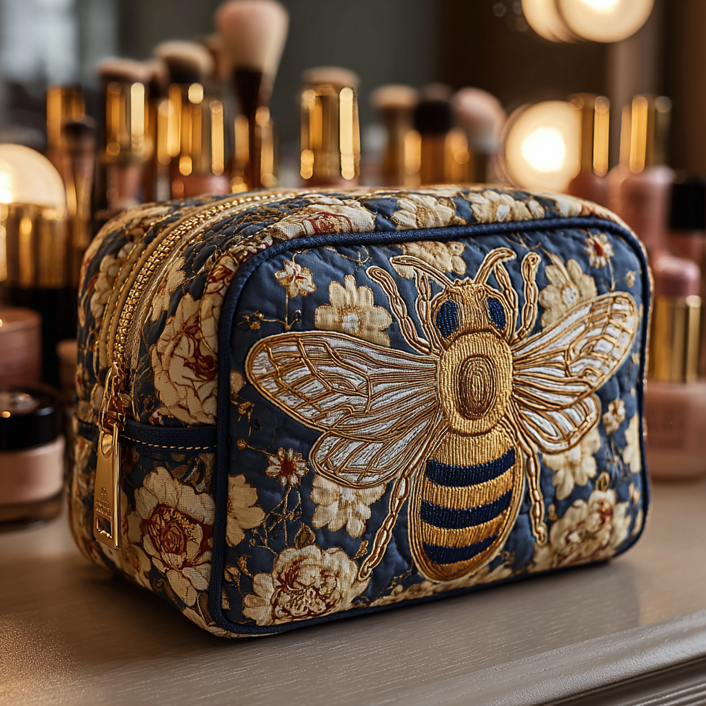Beauty case trapuntato con api e fiori