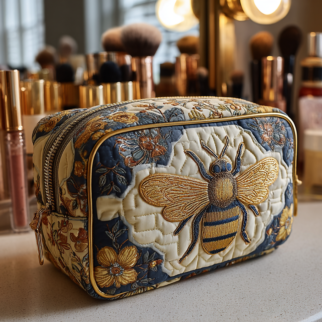 Beauty case trapuntato con ape decorativa