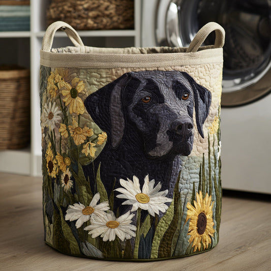 Cesto portabiancheria imbottito con Labrador e fiori