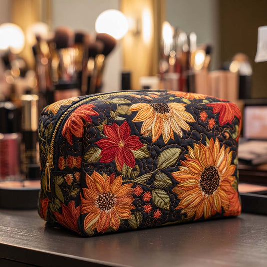 Beauty case trapuntato con fiore elegante