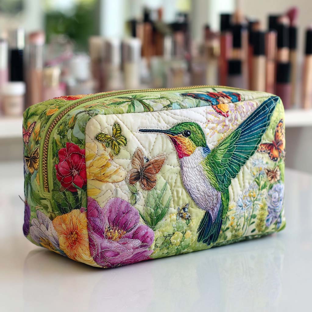 Beauty case trapuntato con fiori in movimento