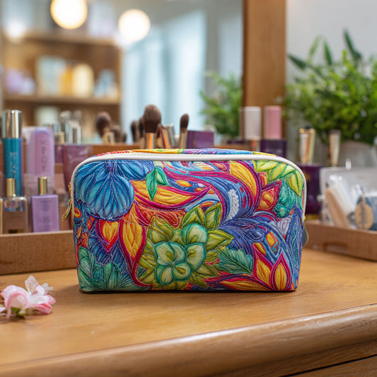 Beauty case trapuntato con fiori e tralci