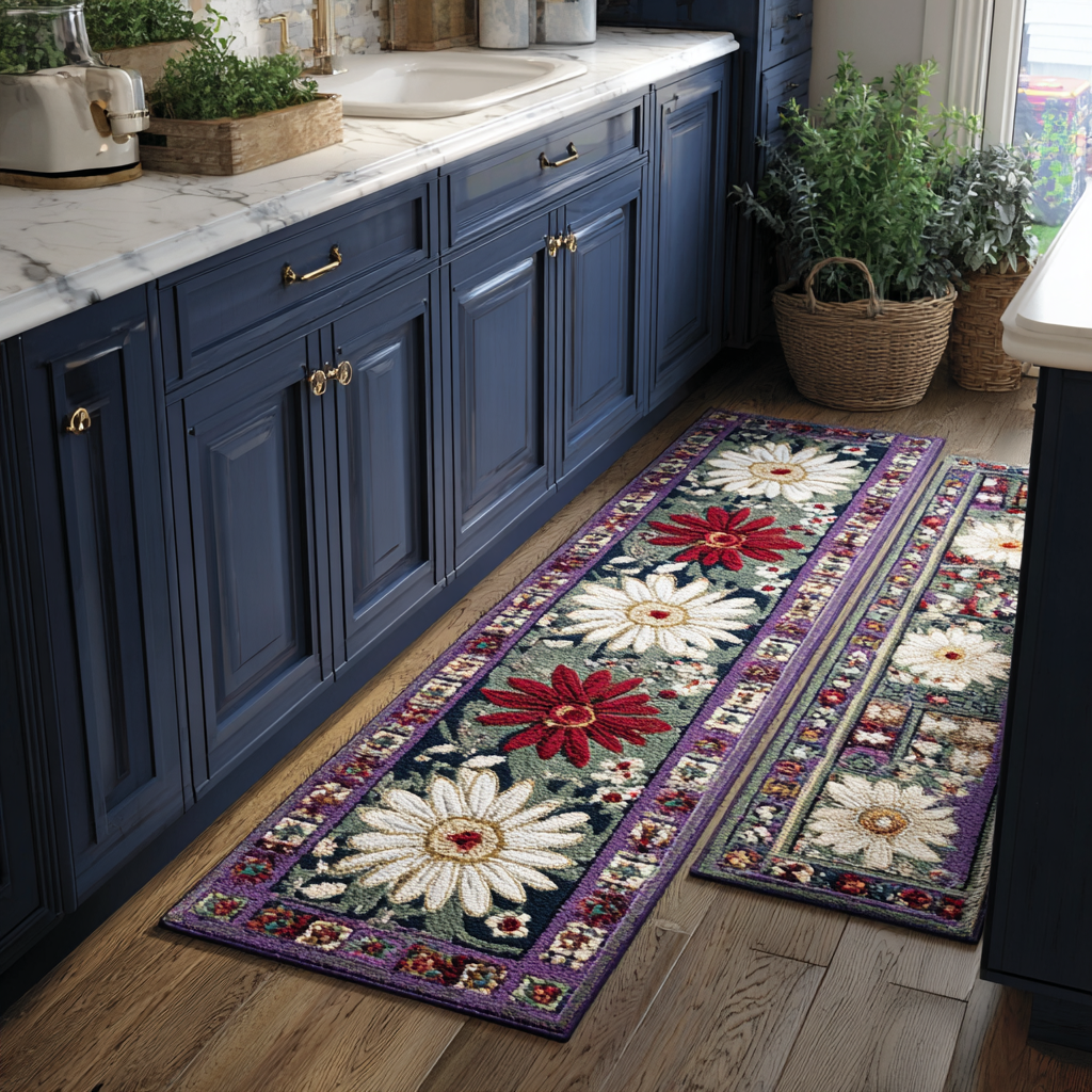 Tappeto da cucina antiscivolo con fiori delicati