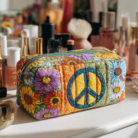 Beauty case trapuntato con pulmino della pace fiorito