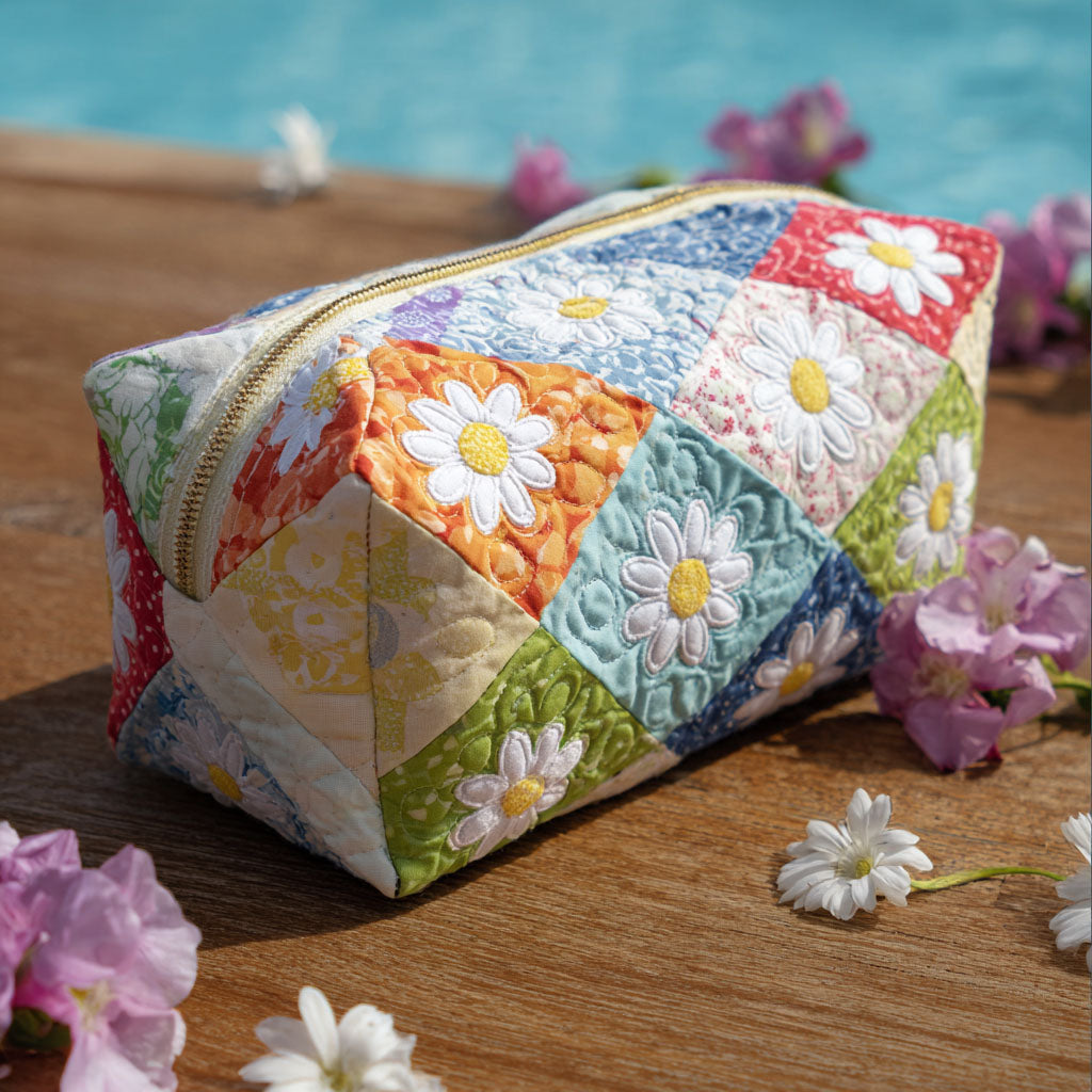 Beauty case trapuntato con motivo floreale