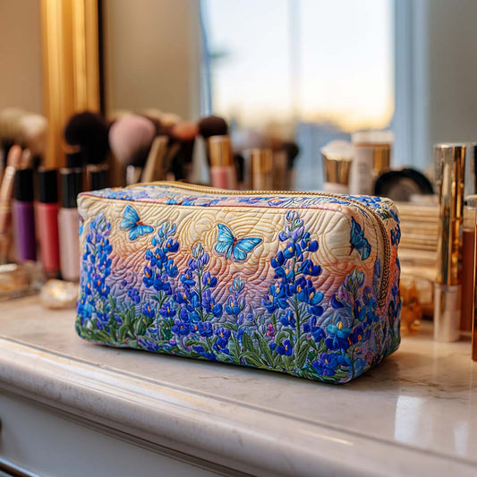 Beauty case trapuntato con fantasia blu