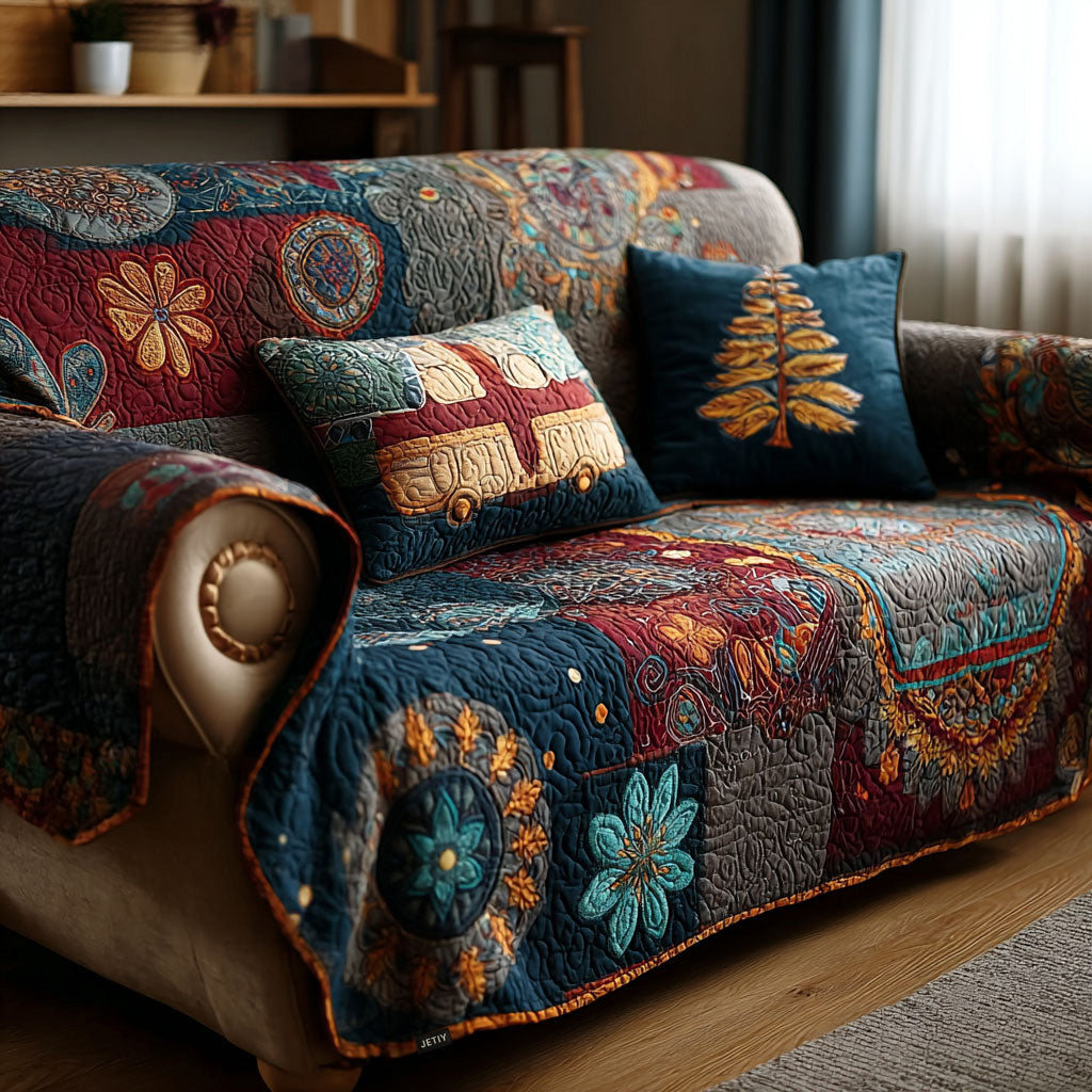 Copridivano trapuntato con fantasia boho delicata