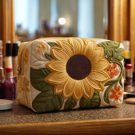 Beauty case trapuntato con fiore luminoso