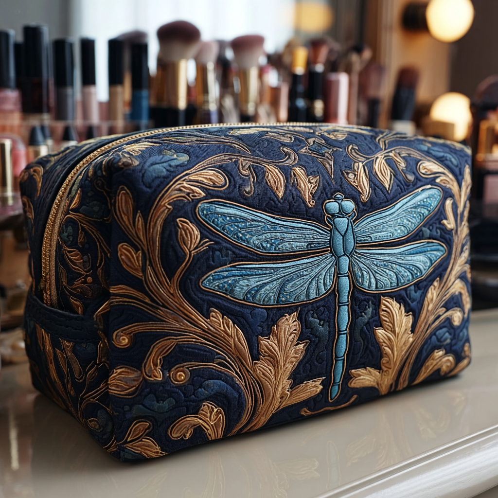 Beauty case trapuntato con libellula luminosa