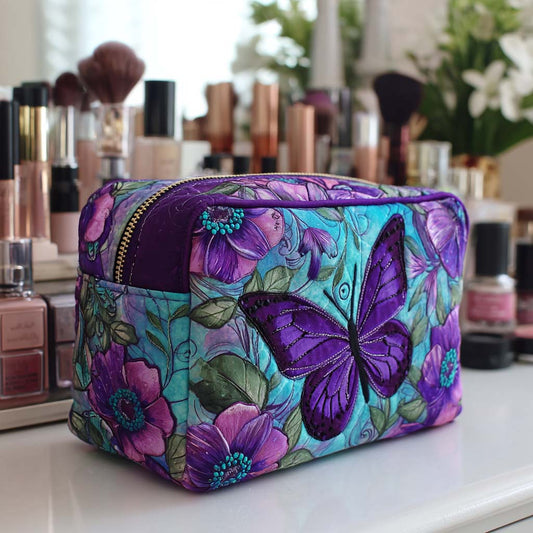 Beauty case trapuntato con farfalle e fiori