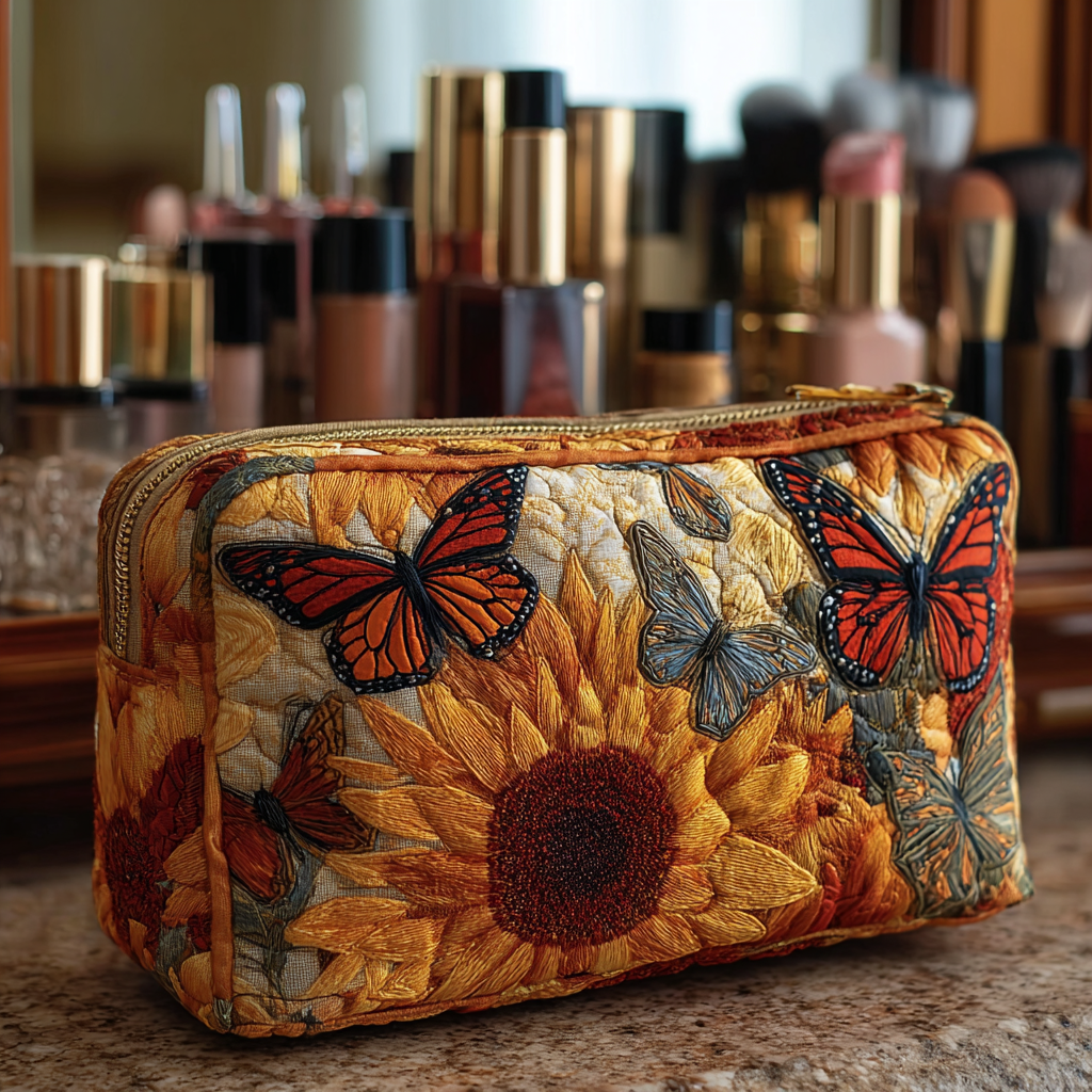 Beauty case trapuntato con fantasia blu