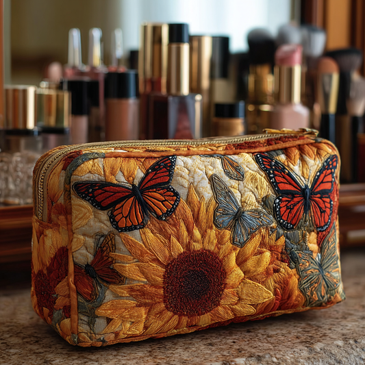 Beauty case trapuntato con fantasia blu