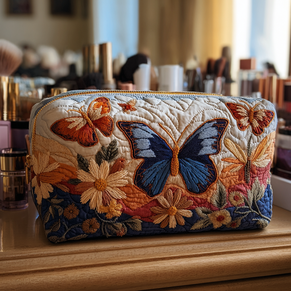 Beauty case trapuntato con farfalle eleganti