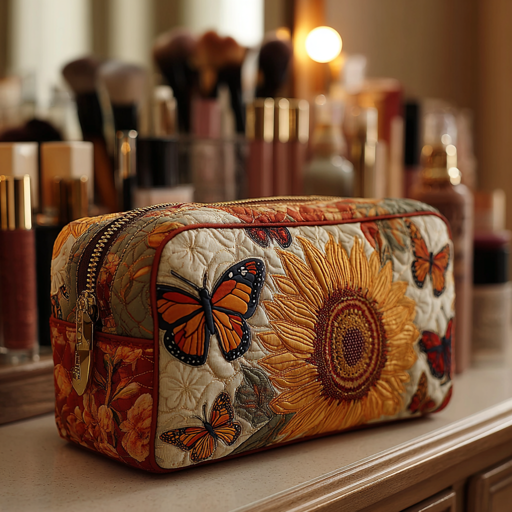 Beauty case trapuntato con farfalle delicate