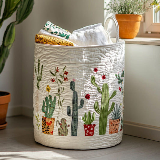 Cesto portabiancheria trapuntato con cactus