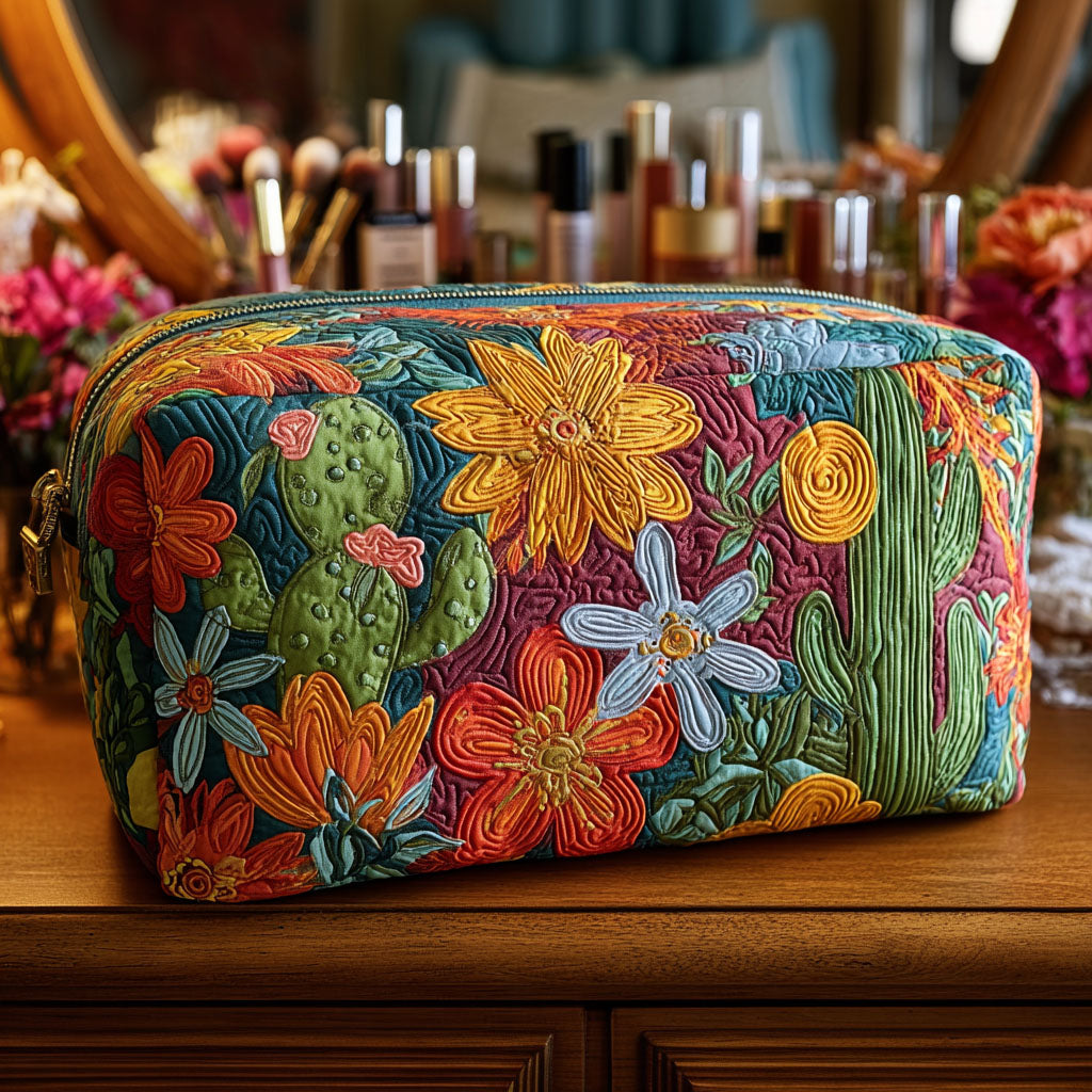 Beauty case trapuntato con cactus colorati