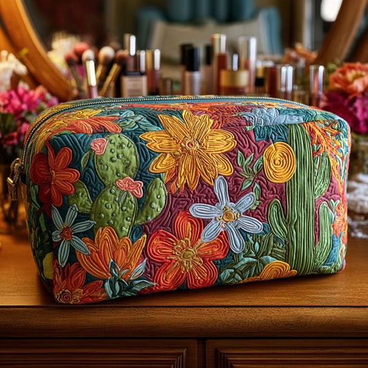 Beauty case trapuntato con cactus colorati