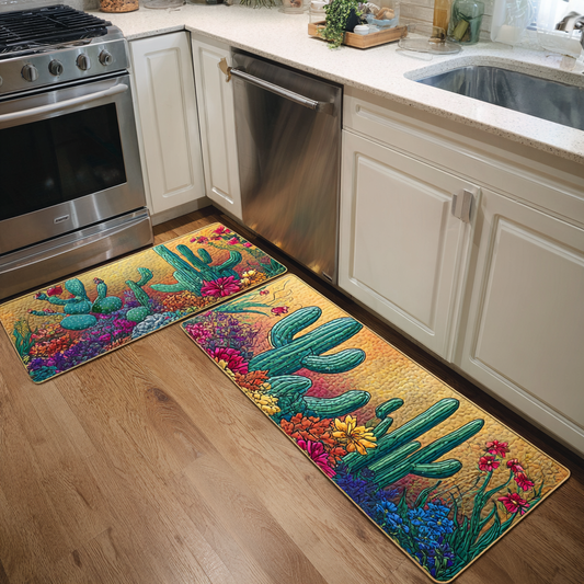 Tappeto da cucina antiscivolo con cactus al tramonto