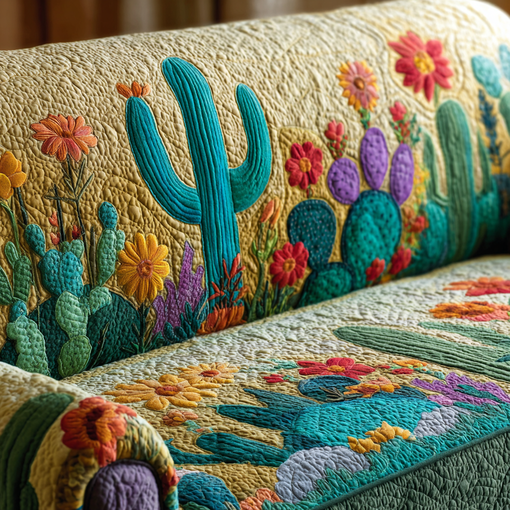 Copridivano trapuntato con cactus al tramonto