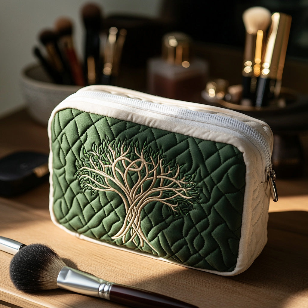 Beauty case trapuntato con radici celesti