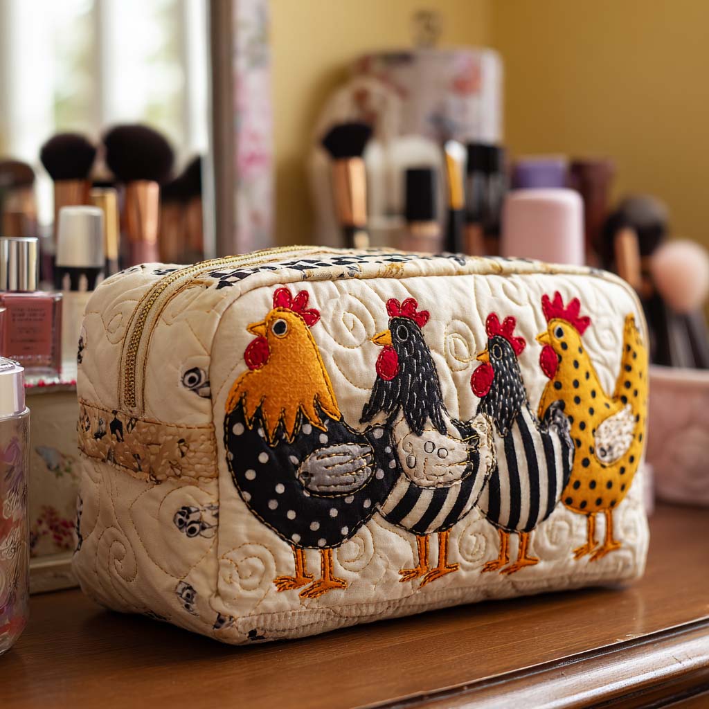 Beauty case trapuntato con gallina tenera