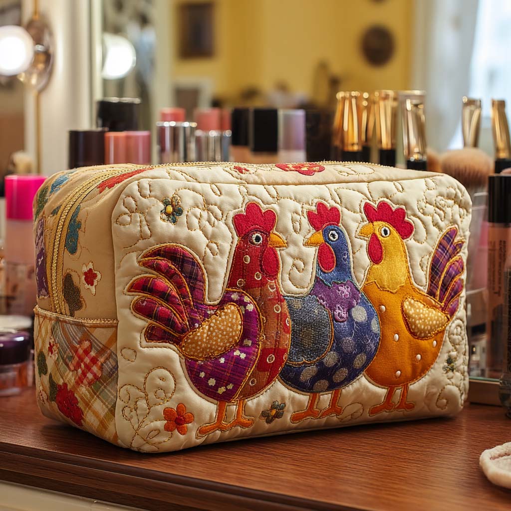 Beauty case trapuntato con gallina sognante