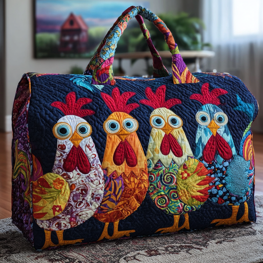 Borsa da viaggio trapuntata con galline colorate