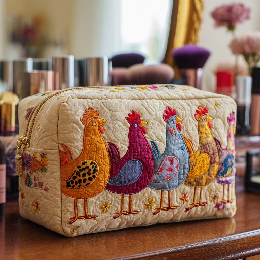 Beauty case trapuntato con gallina allegra