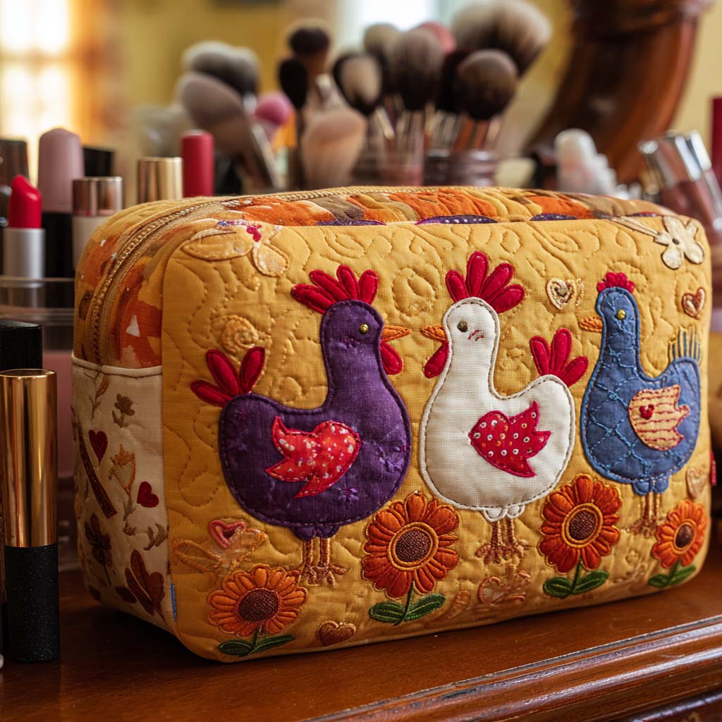 Beauty case trapuntato a forma di gallina
