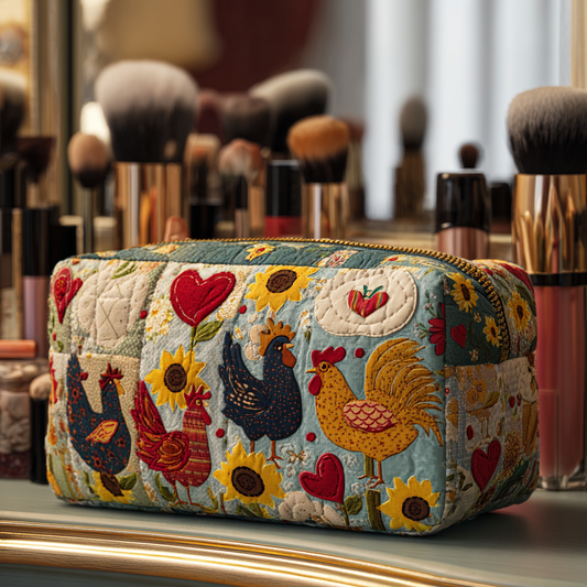 Beauty case trapuntato a forma di gallina