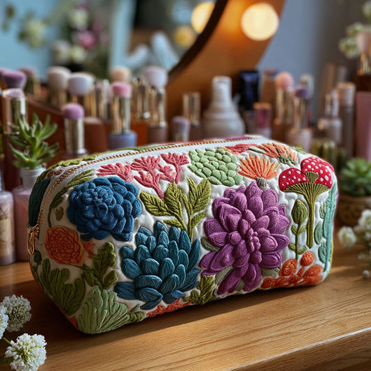 Beauty case trapuntato con botanica colorata
