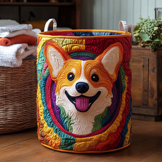 Cesto portabiancheria trapuntato con Corgi