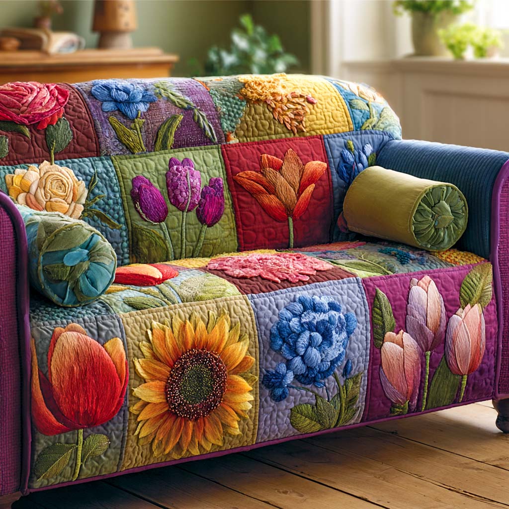Copridivano trapuntato con giardino cottage