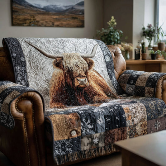 Copridivano trapuntato con mucca Highland
