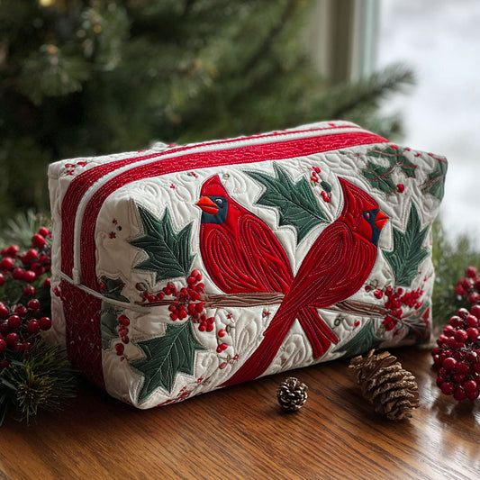 Beauty case trapuntato con fiore cremisi