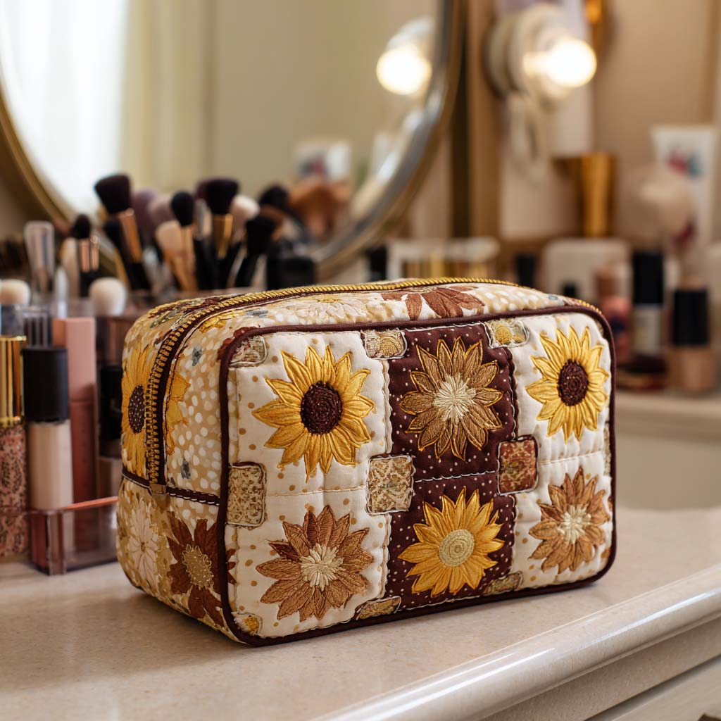 Beauty case trapuntato con sole luminoso