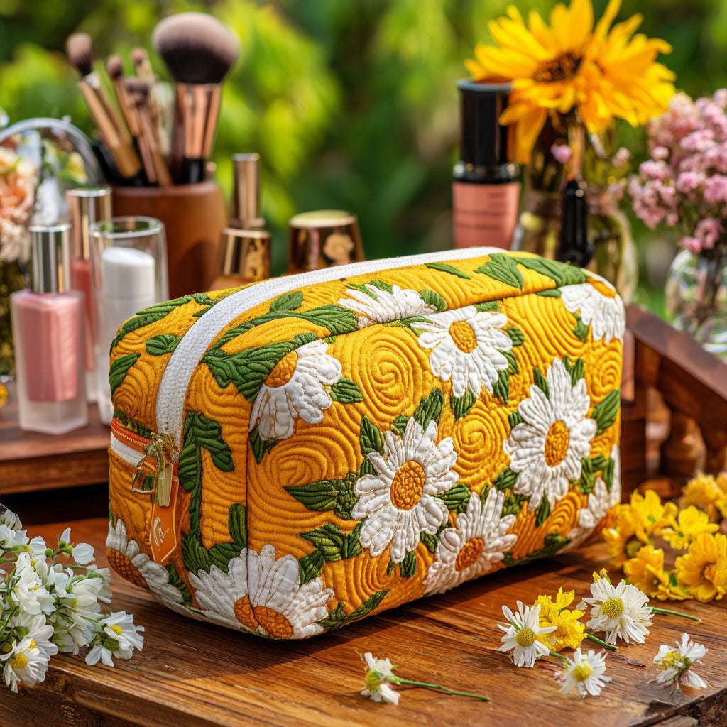 Beauty case trapuntato con margherite delicate