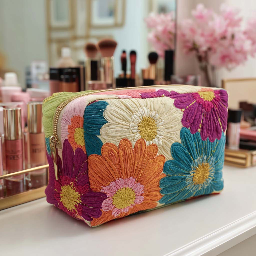 Beauty case trapuntato con margherite luminose