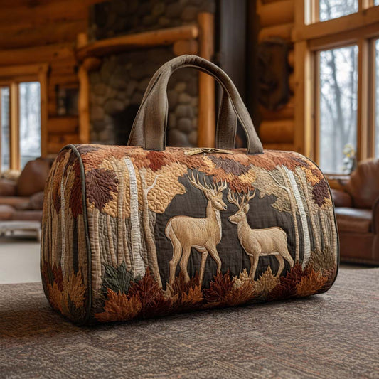 Borsa da viaggio trapuntata con cervo nel bosco