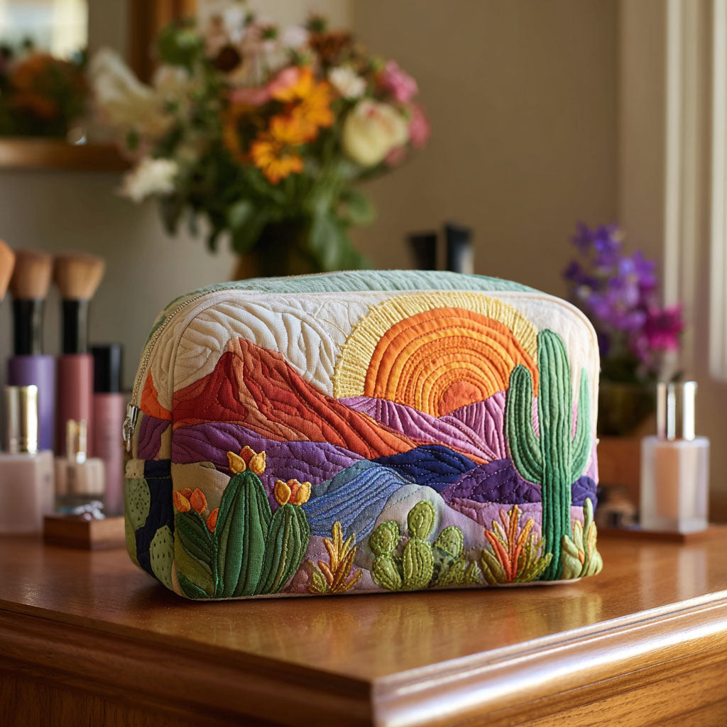 Beauty case trapuntato con alba nel deserto