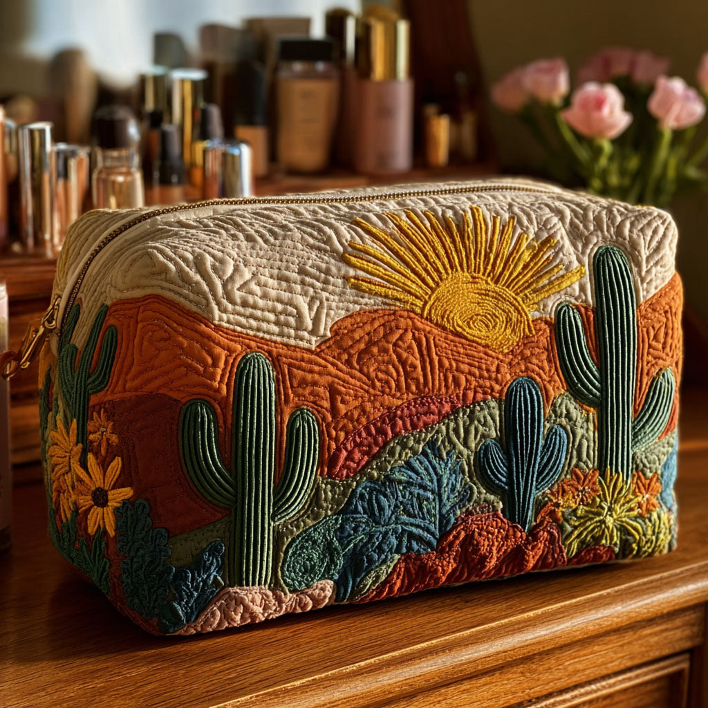 Beauty case trapuntato con flora del deserto