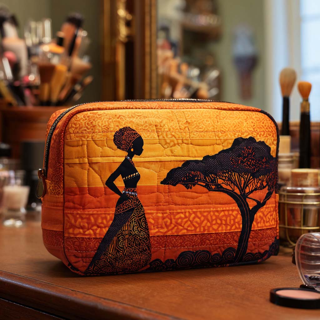 Beauty case trapuntato con fantasia del deserto