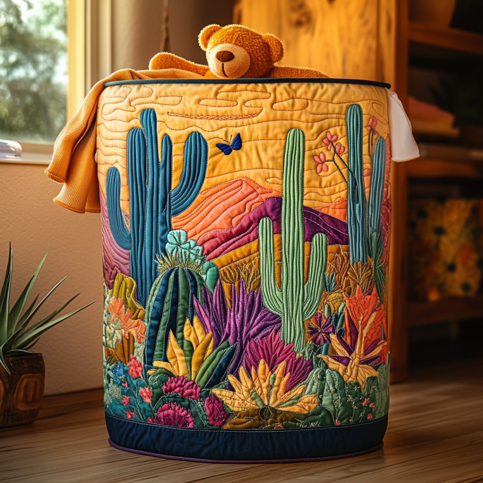 Cesto portabiancheria trapuntato con cactus