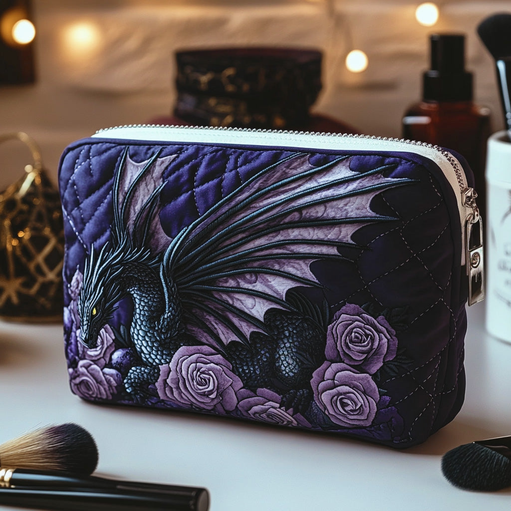Beauty case trapuntato con fiore elegante