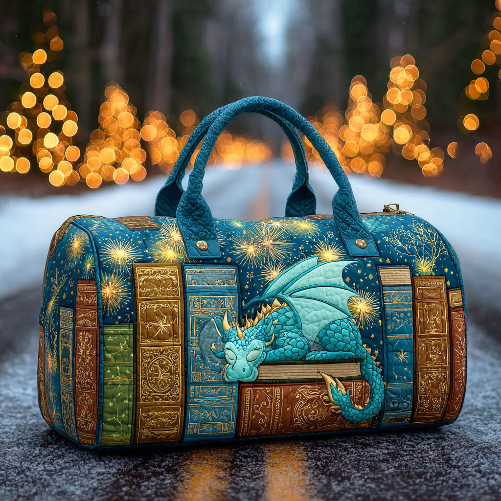 Borsa da viaggio trapuntata con drago e libro antico